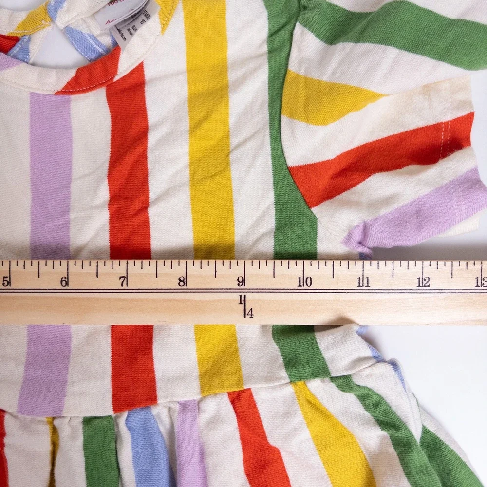 Hanna Andersson Dress Rainbow Stripe Pocket Keyhole Back Kids US 4